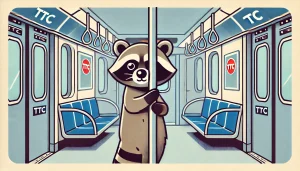 A raccoon humorously examining a TTC subway map